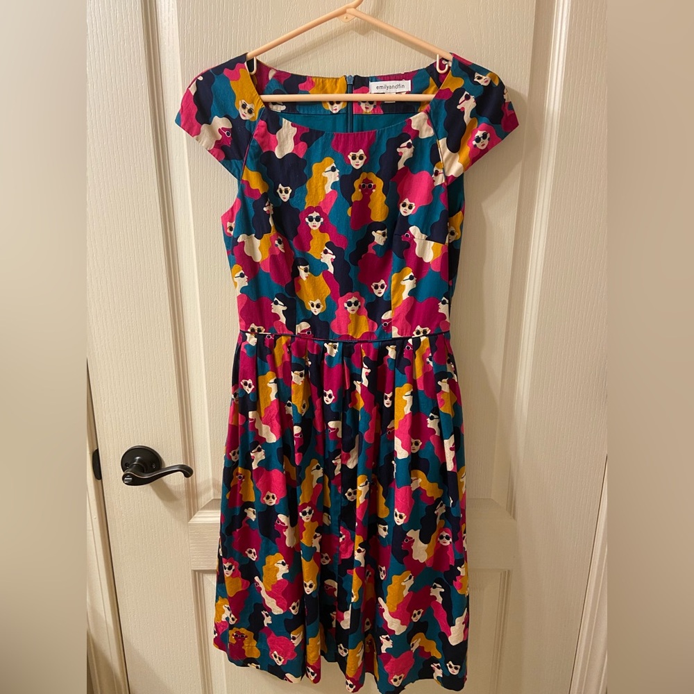 Modcloth Multicolor vintage faces print dress
